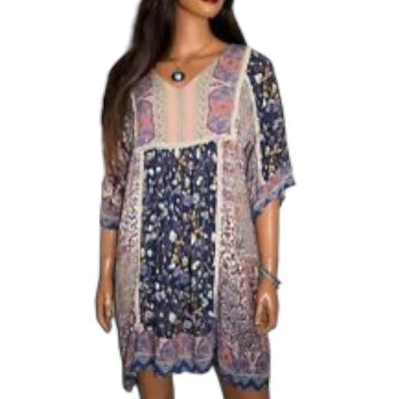 Sundance “My Favorite Dress Ever” Floral & Crochet Lace Boho Mini Dress - M - Picture 3 of 16
